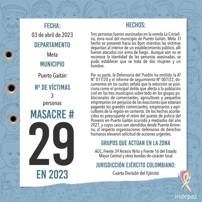 Masacre en el departamento colombiano de Meta: Indepaz denuncia aumento de violencia y falta de seguridad en la región